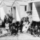 Belgian refugees, temporarily housed in beach cabins in Ostend during World War One, before moving to England or France.